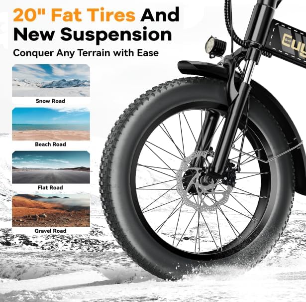 1000W Folding Electric Bike,48V 20AH Removable Battery E Bike,30+MPH,80 Miles Max Range Electric Bike for Adults,20" Fat Tire Foldable ebike,Adult Electric Bicycle for Commute Beach Snow
