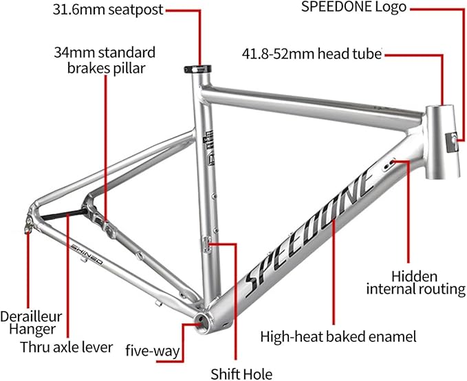 700C Racing Road Bike Frameset 48cm 50cm Aluminum Alloy Disc Brake Bike Frame Thru Axle F12*100MM R12*142MM BSA BB68mm Carbon Fibre Rigid Fork(Silver,50cm)