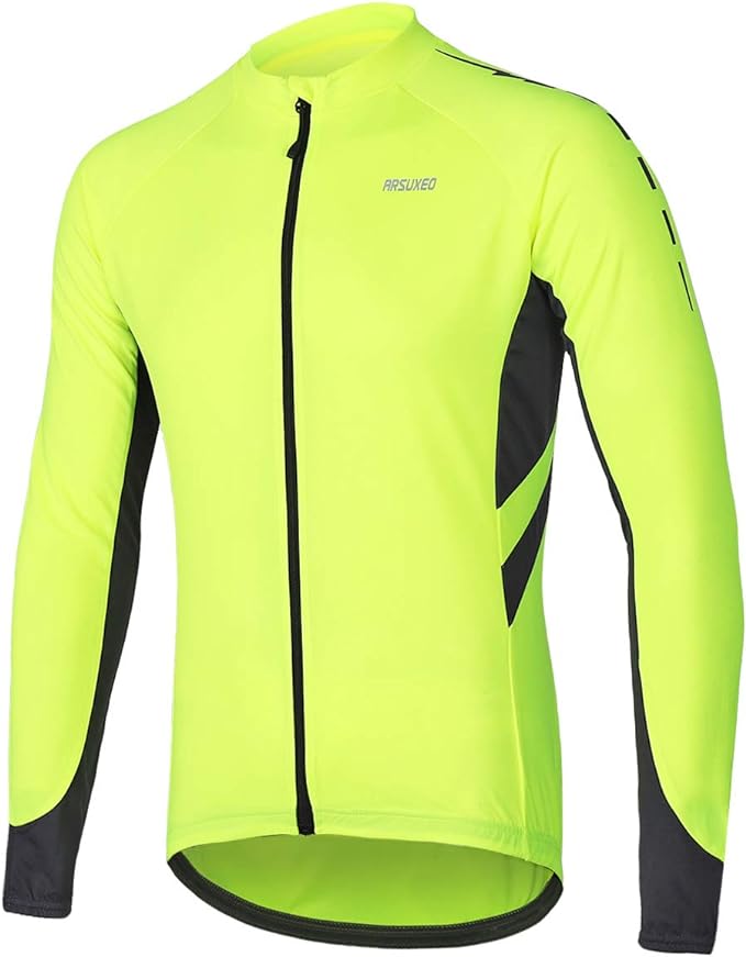 ARSUXEO Men's Full Zipper Long Sleeves Cycling Jersey Bicycle BikingBike Shirt 6030
