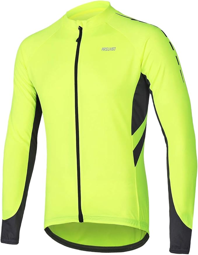 ARSUXEO Men's Full Zipper Long Sleeves Cycling Jersey Bicycle BikingBike Shirt 6030