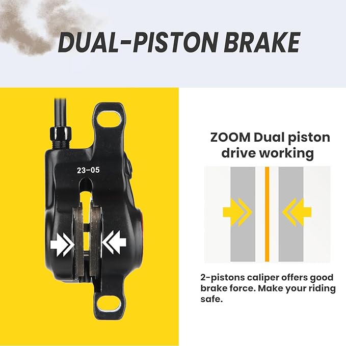 Hycline Ebike Hydraulic Disc Brake Set: Zoom H875E 2-Pistons Power-Off Electric Bike Brake Kit with 2-PIN Sensor Included 160mm/180mm Rotors and Mounting Adapter