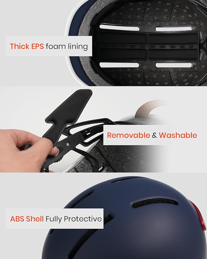 Bike Helmet for Adults with Rechargeable Rear Light, Adjustable Cycling Helmet for Men Women Youth - Safety Certified for Bicycle, Skateboard, Road Bike & Commuting