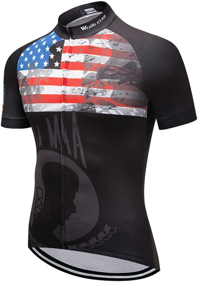JPOJPO USA Cycling Jersey Men Short Sleeve Bike Shirts Biking Jersey Summer American Bicycle Tops with 3 Pockets Reflective
