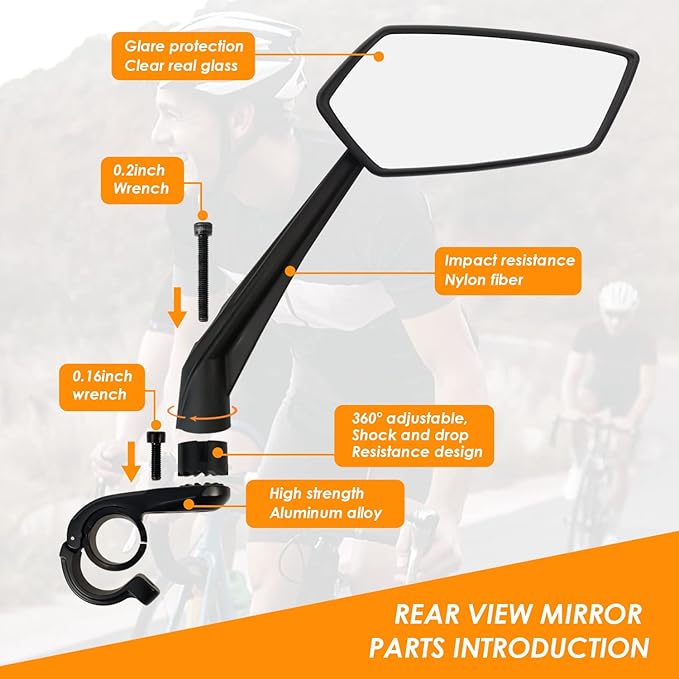 Arkham Bike Mirror for Handlebar Adjustable Bicycle Rear View Mirror 360 Rotatable, HD Glass Bicycle Mirror Shakeproof, Easy Installation,Wide View Angle, Essential Bike Tool for All Bicyclists,Right