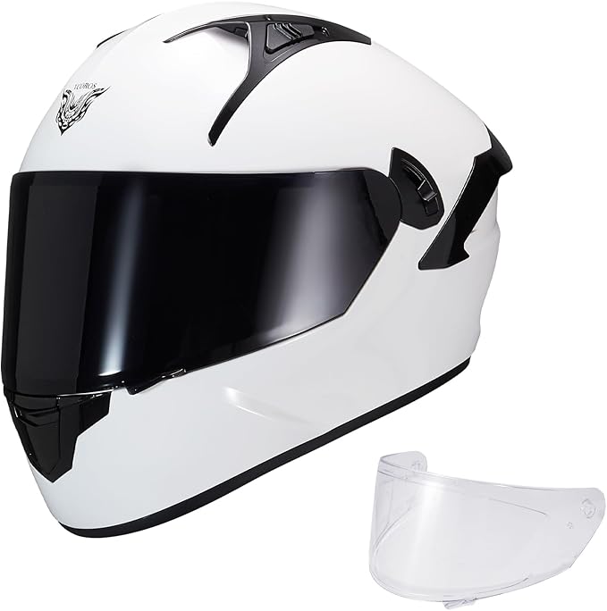 VCOROS Full Face Dual Visor Motorcycle Helmet for Adults Motorbike Street Bike Racing Helmets X9 DOT Approved with Black Visor