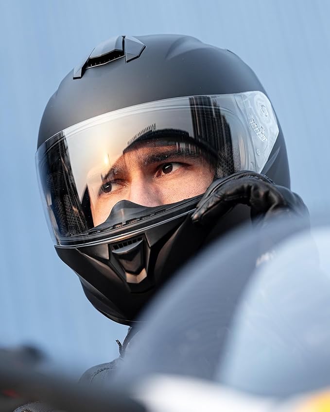 ILM Full Face Motorcycle Street Bike Helmet with Enlarged Air Vents, Free Replacement Visor for Men Women DOT Approved Model ST-06 (Matte Black, Medium)