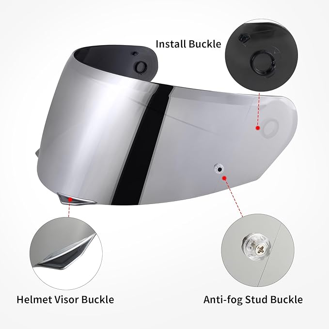 HJ-33 Visor Shield Replacement, I90 Visor Face Shield Compatible With HJ-33 Helmet Visor Accessories (Chrome Silver)