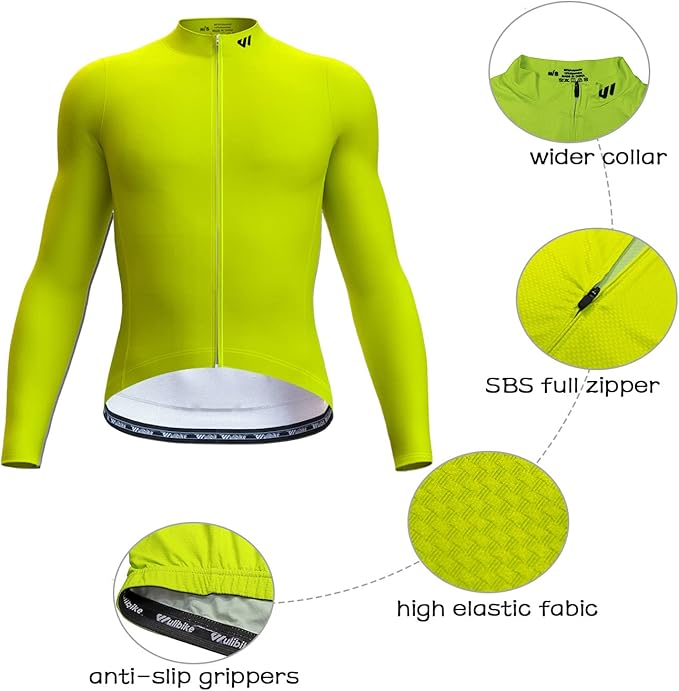 Men's Cycling Jerseys Long Sleeve Bike Biking Shirts Full Zip with Pockets Road Bicycle Clothing