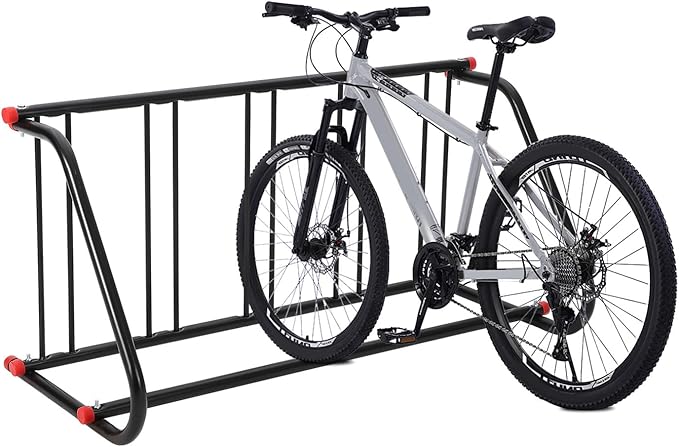 Commercial Grid Bike Rack for 5 Bikes, Heavy Duty Metal Bicycle Parking Rack for Mountain, Hybrid, or Kids’ Bikes, Outdoor Bike Stand Floor for Garage Retail School Backyard Bicycle Shop, Single Side