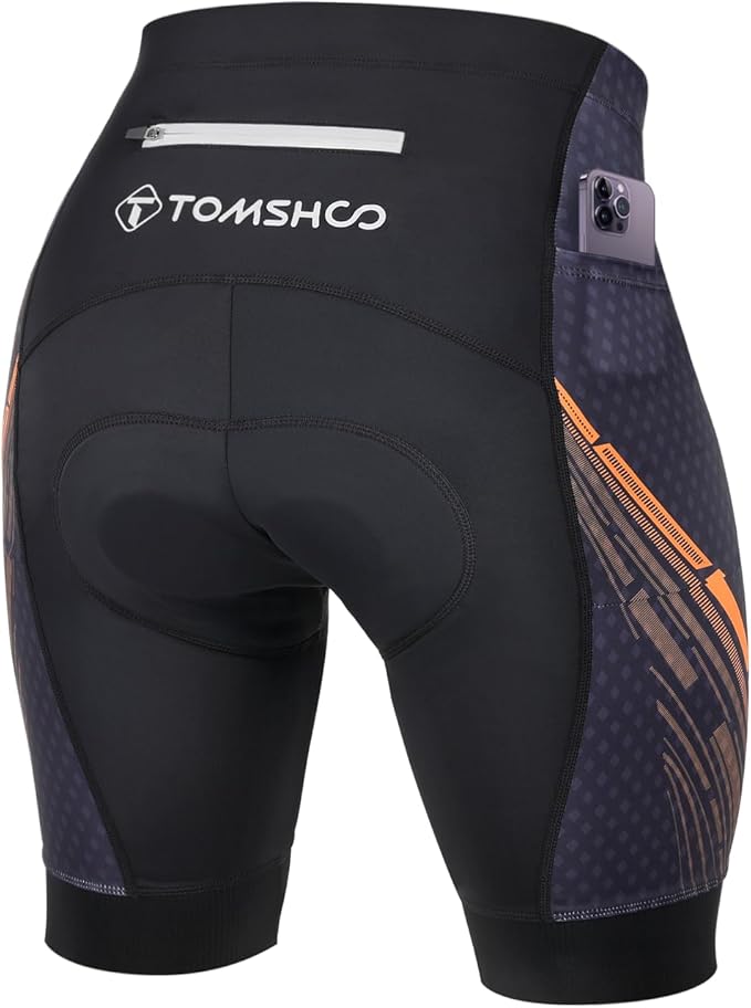 TOMSHOO Cycling Bike Shorts, 4D Padded Bicycle Riding Biker Pants with Multi-Pockets, Reflective Coating, Anti-Slip Leg