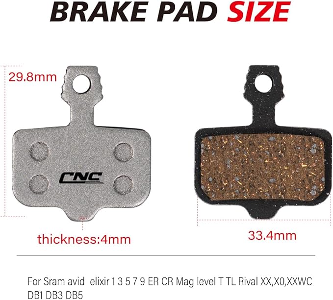 Bicycle Disc Brake Pads for Avid Elixir 1 3 5 7 9 ER CR Mag,Bike Brake Pads for Sram Level T TL Rival XX,X0,XXWC DB1 DB3 DB5 MTB Brake Pads. （Resin/Semi-Metallic）