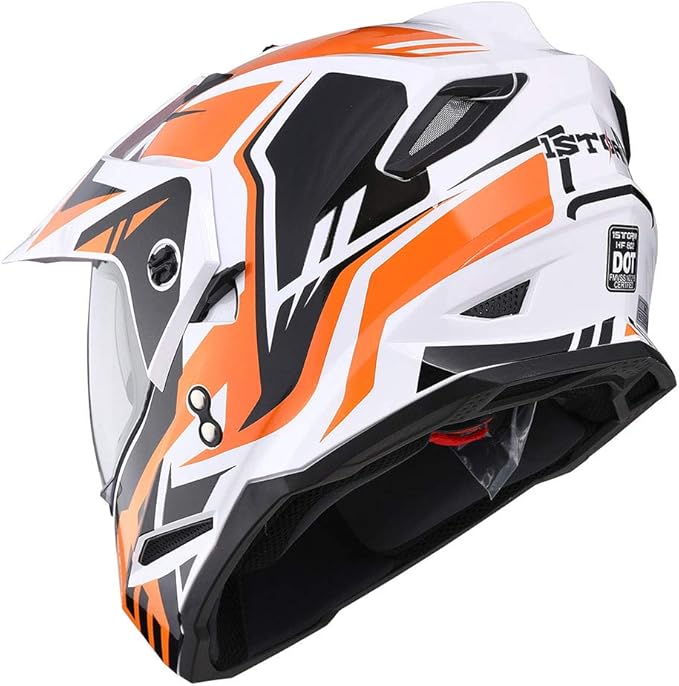 1Storm Dual Sport Motorcycle Motocross Off Road Full Face Helmet Dual Visor: HF802
