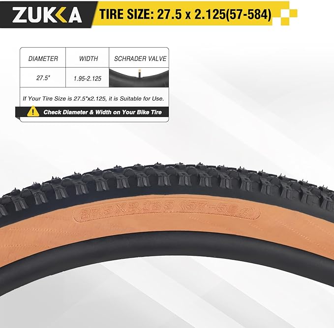 ZUKKA Bike Tire 20/24/26/27.5/29 x 2.125 Bike Tire 2 Pack Mountain Bike Tire Folding Replacement Tire for MTB Mountain Bike, Kids
