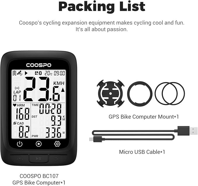 COOSPO Bike Computer GPS Wireless, ANT+ Cycling Computer GPS with Bluetooth, Multifunctional ANT+ Bicycle Computer GPS with 2.4 LCD Screen, Bike Speedometer with Auto Backlight IP67