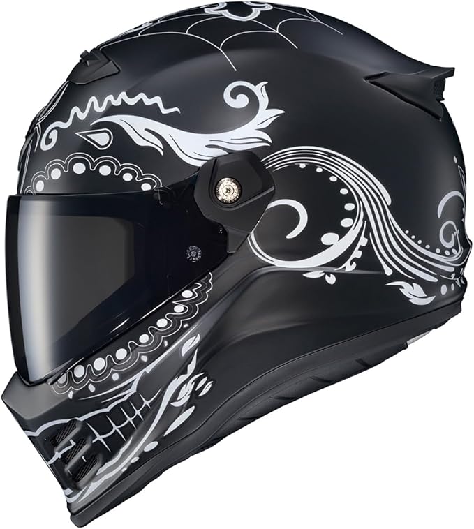 ScorpionEXO Covert FX Full Face Adult Motorcycle Helmet Street Fighter Style - Bluetooth Ready Speaker Pockets DOT ECE El Malo (White/Matte Black - 2X-Large)