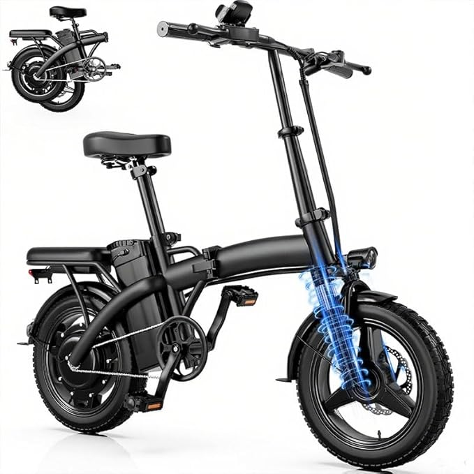 Folding E-Bike for Adult Commuters, 14" 500W 25MPh, Ul Certified Removable Battery, 35 Mile Range, Led Headlight & Taillight, Disc Brakes