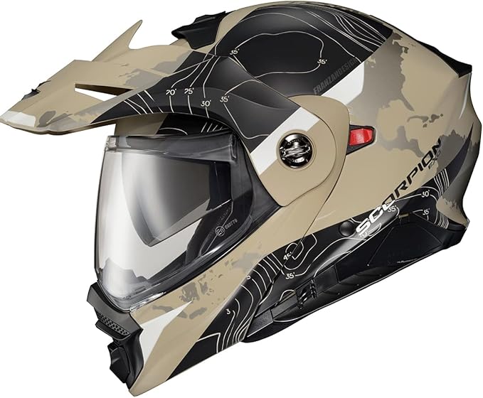 ScorpionEXO AT960 Modular Adventure Street Motorcycle Helmet with Bluetooth Ready Speaker Pockets DOT ECE Approved Topographic (Sand Small)