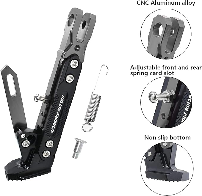 Universal Motorcycle Kickstand Adjustable Foot Side Support Parking Kickstand for Electric Motorbike Parking Foot Side Support Stand (Grey)
