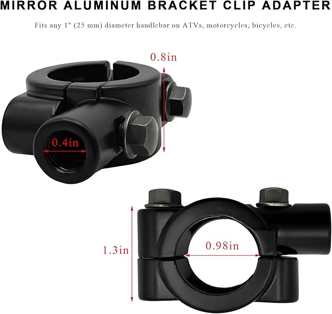 2PCS Motorcycle Mirrors Mounts, 7/8" Handlebar Mirror Mount Clamp Adaptor with 10mm Thread, Aluminum Alloy Rearview Mirror Bracket Clamp for Motorcycle Dirt Bike Scooter