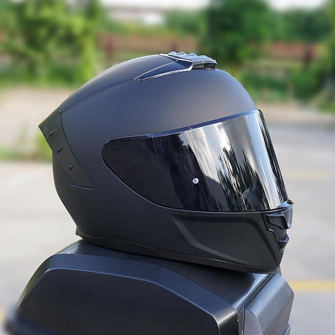 Full Face Motorcycle Helmet,Helmets for Adults Motorcycle, MG611 Motorbike Racing Street Bike Helmets with Black Visor for Men Women,DOT Approved (Matte Black-B, XL)