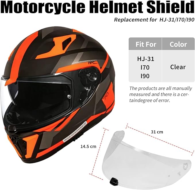 VCOROS I70 Helmet Visor Replacement Face Shield Accessories Compatible With HJ-31 I10 (Clear)