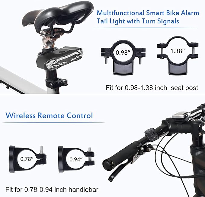 NineLeaf Bike Turn Signals, Turn Signal Kit for Ebike, Bike Turn Signals Front and Rear Auto On/Off Electric Bell Automatic Brake Light Remote Control Rear Light USB Rechargeable IP65 Waterproof