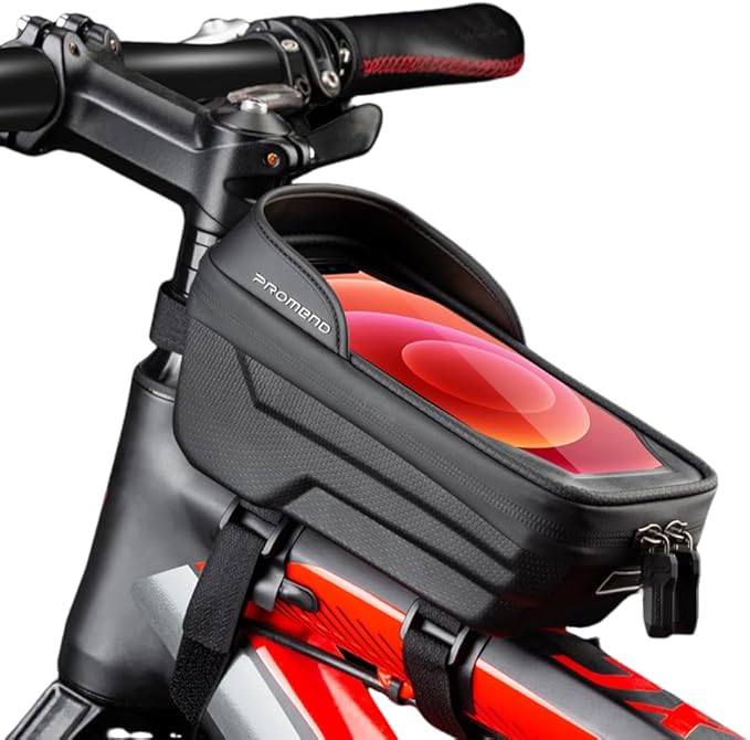 Waterproof Bike Frame Bag - MTB/Road Bike Top Tube Phone Holder for Phones Under 6.5", Universal Bicycle Phone Pouch with Rain Cover & Shockproof Design, Commuter Cycling Accessories