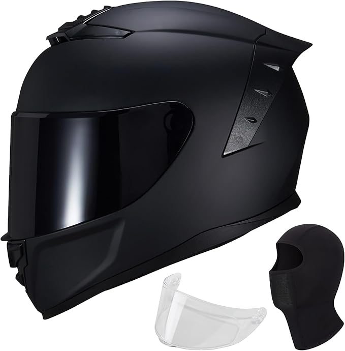 Full Face Motorcycle Helmet,Helmets for Adults Motorcycle, MG611 Motorbike Racing Street Bike Helmets with Black Visor for Men Women,DOT Approved (Matte Black-B+ Mask, XXL)