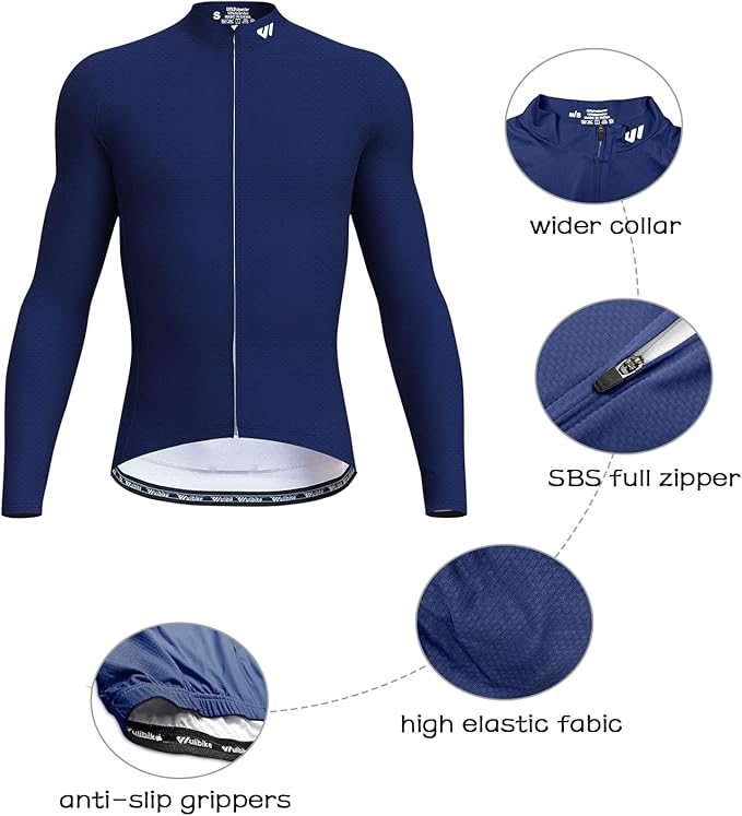 Men's Cycling Jerseys Long Sleeve Bike Biking Shirts Full Zip with Pockets Road Bicycle Clothing