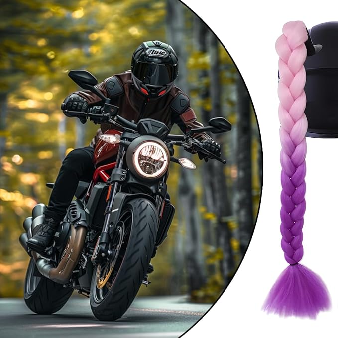Helmet Pigtail Braids, 2PCS Motorcycle Helmet Ponytail Hair Tails Braid with Detachable Suction Cup, Hel-met Not Included, Bike Decoration Accessories, Universal for Bicycle Motorbike (Style2)