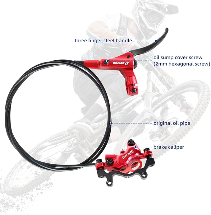 Z00M HB876 4-Pistons Hydraulic Disc Brake Set, MTB Hydraulic Brakes Left Front 850mm Mountain Bike Brakes Bicycle Disc Brake for eBike, Mountain Bike, Road Bike, Fat Bike(Pre-Bled)