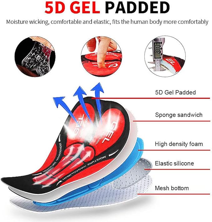 Mens Cycling Underwear Shorts 5D Gel Padded Bike Bicycle MTB Liner Undershorts Quick-Drying Breathable Underpants