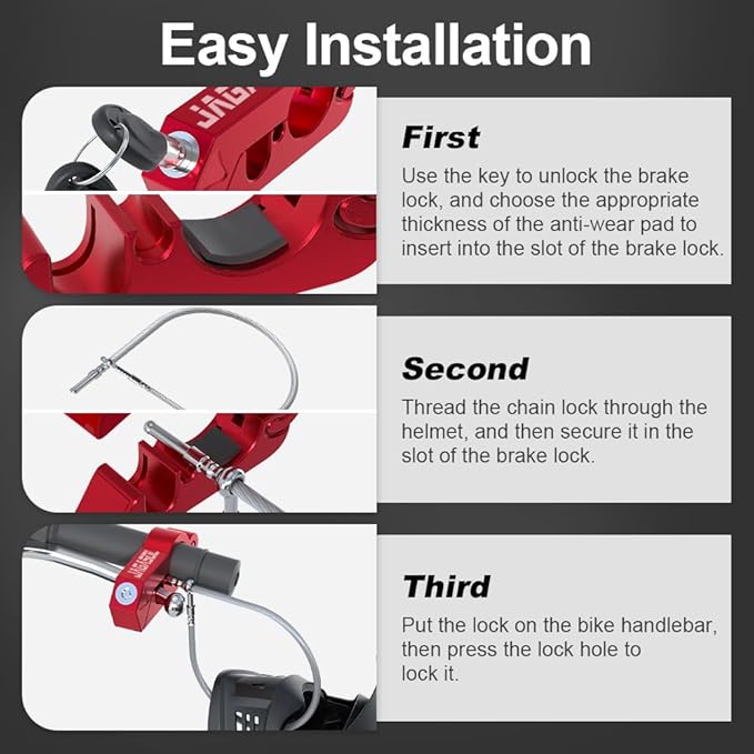 Motorcycle Lock Combo: Helmet & Brake Anti-Theft Handlebar Lock for Moped, Motorbike, Scooters, ATV, Dirt Bike, Street Bike