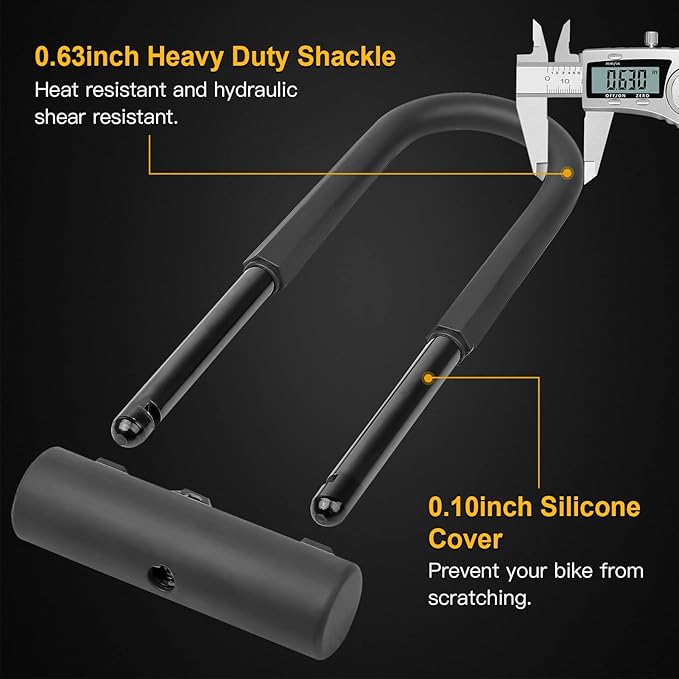 Bike U Lock Heavy Duty Bike Lock Bicycle U Lock, 16mm Shackle and 4ft/6ft Length Security Cable with Sturdy Mounting Bracket for Bicycle, Motorcycle and More