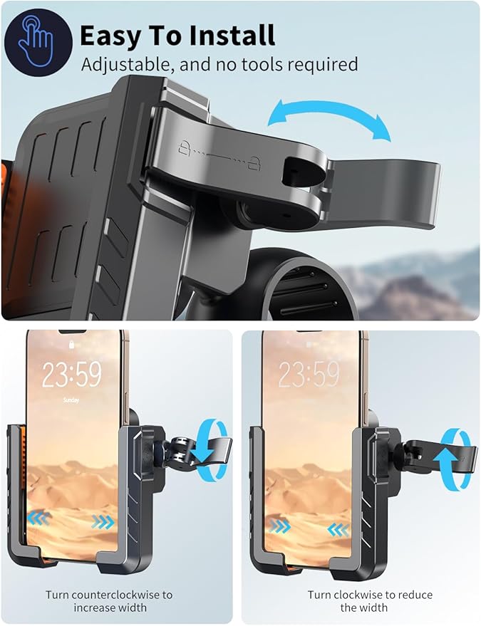 Motorcycle Phone Mount, [No Block Camera] Bike Phone Holder Mount, [Silicone Wrapped] Handlebar Cell Phone Mount for Bike/Scooter/ATV, Fits iPhone 17/16/15/14/13 Pro Max & 4.7"-7" Phones, Black