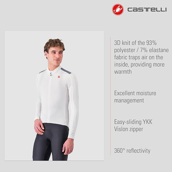 CASTELLI Men’s Puro 4 Jersey, Long Sleeve Mid-Weight Reflective Cycle Apparel for Early Morning Cool Road Cycling & Biking