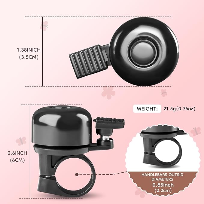 Kid's Bike Bell, Bicycle Horn for Girls, Children’s Bike Bells with Butterfly Design - Cute DIY Bicycle Bell for Girls, Crisp Sound, Easy to Install