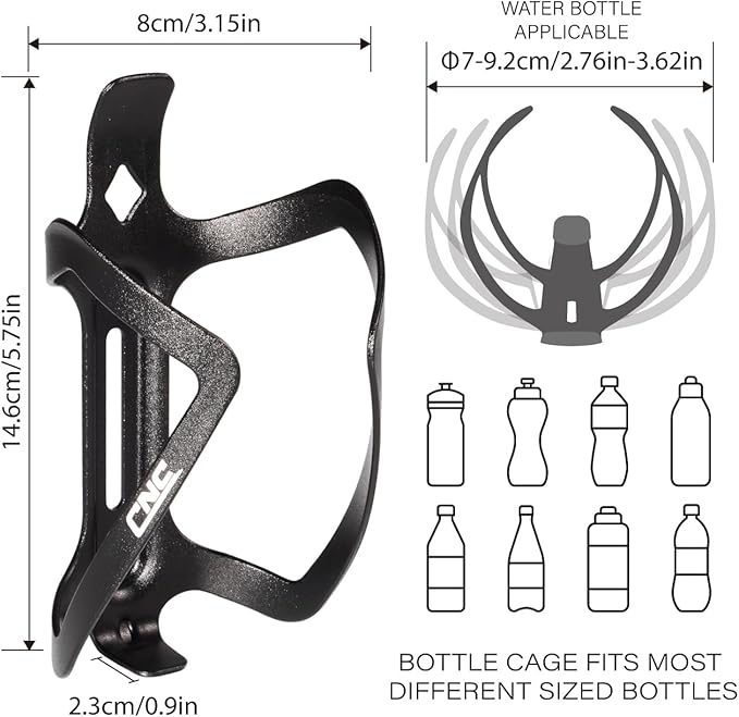 CNC Bike Water Bottle Holder, 2-Pack Bike Water Bottle Cage for Road Bike/Mountain Bike，Black