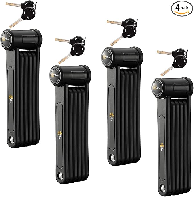 Via Velo 4 Folding Bike Lock Set, Same Key System Keyed Alike, New 2022, Heavy Duty Hardened Steel, Lightweight, Bike Lock for Electric Bike, Electric Scooter, Dirt Bike, with Mounting Case