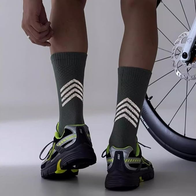 Cotton Cycling Socks, Reflective Stripes, Breathable, Professional for Road Biking, Safety Enhanced, Men, Night Cycling