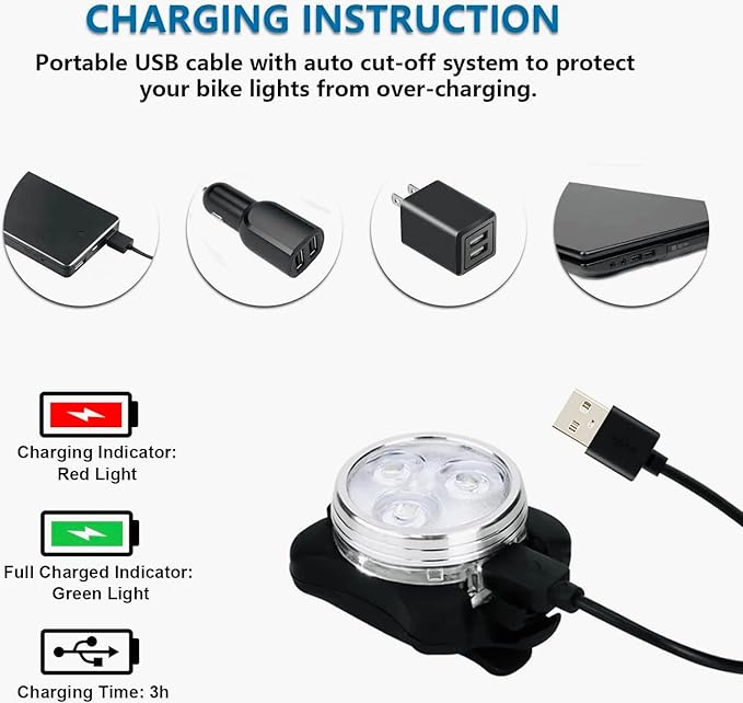 USB Rechargeable Bike Light Set, LED Front Headlight & Rear Tail Light, Waterproof Bicycle Light, 4 Modes, Silicone & Plastic, Bright LED, Outdoor Bike Lighting, Rechargeable Bicycle Light Set