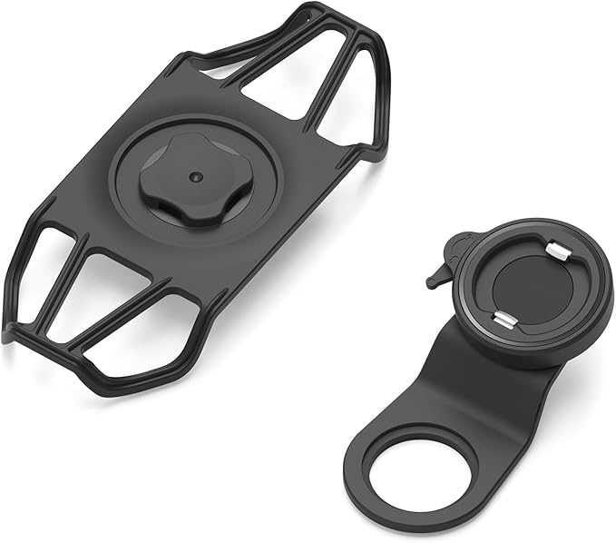 Bike Stem Phone Mount with Shockproof Silicone Grip – Quick-Lock Aluminum Out-Front Holder with Dual Safety Buckles & Elastic Strap, Fits 4.0”–6.7” Phones – Secure Fit for Road & Urban Rides