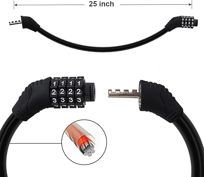 Sanwo Security Bike Lock 4 Digit Resettable Combination Cable Lock for Bicycle, 2 Feet x 1/2 Inch
