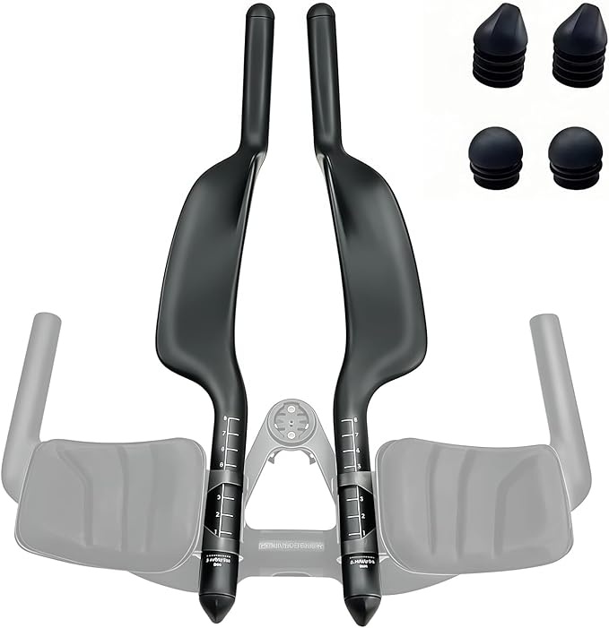 Carbon Bicycle TT Arm Rest Handlebar Aero Bars Extension Triathlon Trial Bike Bar Ends Cycling Bullhorn Handlebar Parts 22.2mm for Road TT Bike,Fixed Gear,Racing bike-Black Matt (No Hole)