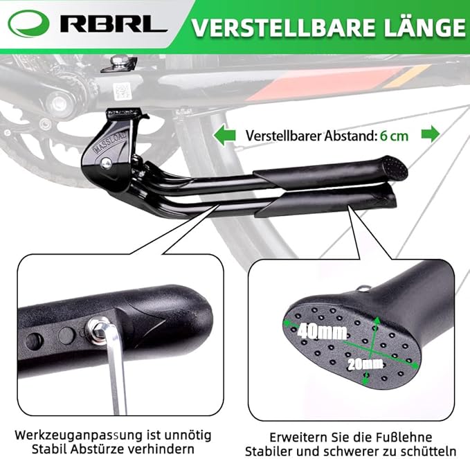 RBRL Bike Kickstand, Double Leg Center Mount, Heavy-Duty Adjustable Bicycle Kickstand, Mount for 24-29 Inch Adjustable Bicycles Aluminium Alloy Bike Kick Stand Support Storage