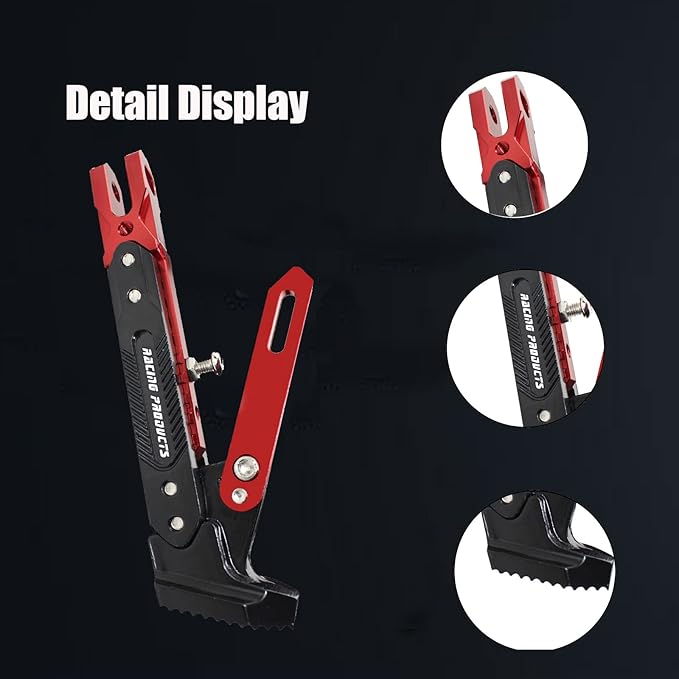 Motorcycle CNC Kickstand Adjust Tripod Holder Universal Aluminum Motor Scooter Modified Foot Side Stand Motorcycle Accessories (Red)