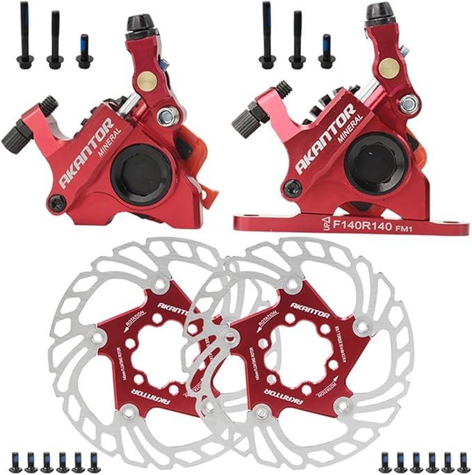 FukkeR Mountain Bikes Aluminum Alloy Hydraulic Brake Set Fit for Mountain Bikes BMX XC Trail Ebike Bicycles Disc Brakes Kit with 140 Rotors and Caliper PM/is Adapter