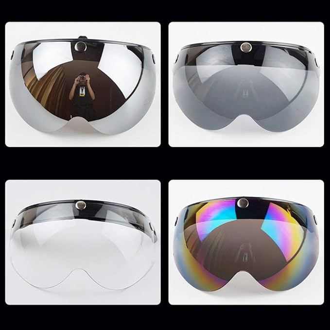 Helmet Visor Replacements,Universal 3 Snap Retro Helmet Visor Windproof Sun Shield Half Face Motorcycle Helmets Visor,Up Down Open Face Helmet Half Face Shield(Clear)