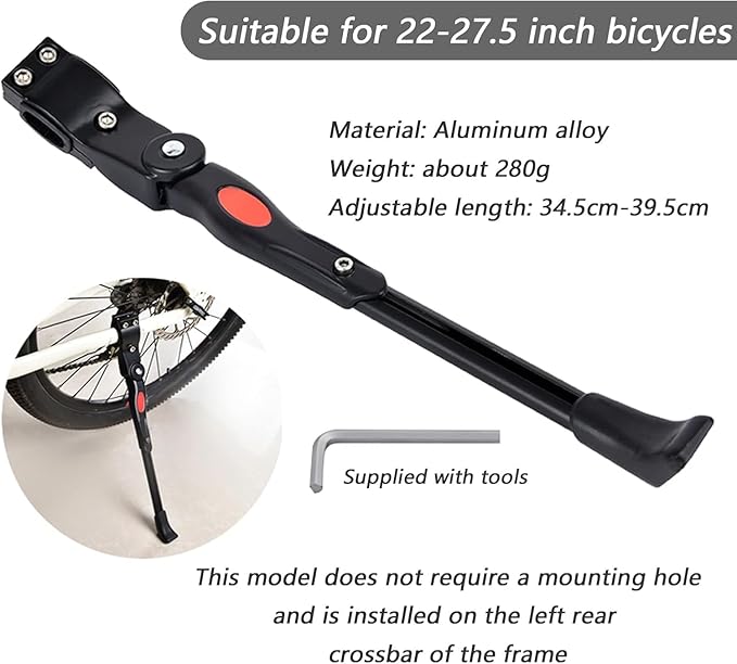 Bike Kickstand for Santa Cruz Chameleon, Non-Slip Alloy Rear Side Bicycle Stand Adjustable Bike Kickstand for 22" to 27.5" Wheels