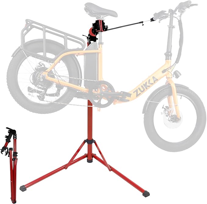 Bike Repair Stand (Max 132 lbs) - Foldable Bike Stand for Maintenance of Road Bike & Mountain Bike,Bicycle Repair Stand for E-bikes with Super-strong Tube,Height Adjustable Portable Bicycle Heavy Duty Mechanics Workstands (Red（MAX LOAD:132LBS）)